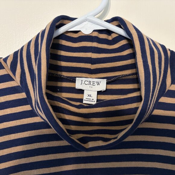 J. Crew #BB750 Women's Navy/Tan Stripe Printed Tissue Turtleneck Shirt Top XL - Picture 3 of 9